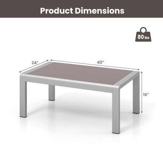  - Outdoor Rectangle Coffee Table with Tempered Glass Tabletop for Backyard Poolside - Outdoor Style Company