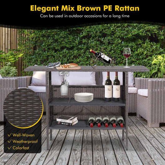  - Outdoor Wicker Bar Table with 2 Metal Mesh Shelves - Outdoor Style Company