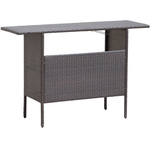  - Outdoor Wicker Bar Table with 2 Metal Mesh Shelves - Outdoor Style Company