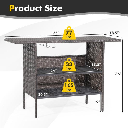  - Outdoor Wicker Bar Table with 2 Metal Mesh Shelves - Outdoor Style Company