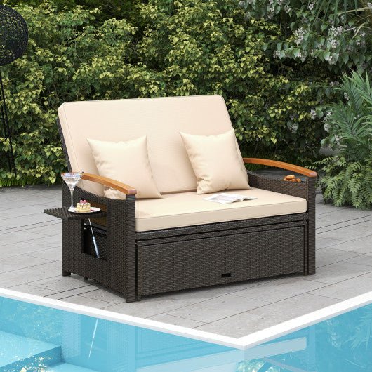  - Outdoor Wicker Daybed with Folding Panels and Storage Ottoman - Outdoor Style Company