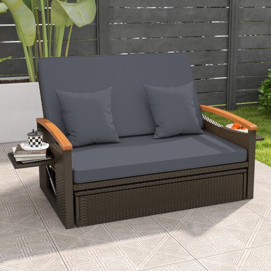  - Outdoor Wicker Daybed with Folding Panels and Storage Ottoman - Outdoor Style Company