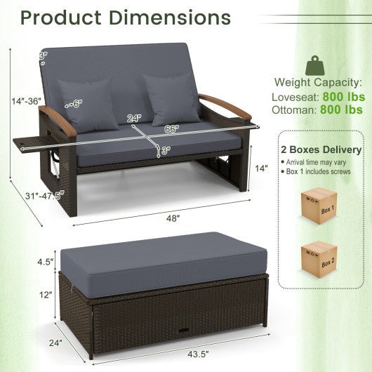  - Outdoor Wicker Daybed with Folding Panels and Storage Ottoman - Outdoor Style Company