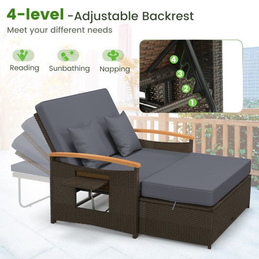  - Outdoor Wicker Daybed with Folding Panels and Storage Ottoman - Outdoor Style Company