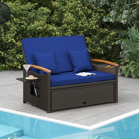  - Outdoor Wicker Daybed with Folding Panels and Storage Ottoman - Outdoor Style Company