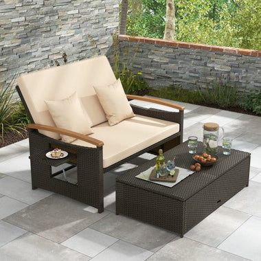  - Outdoor Wicker Daybed with Folding Panels and Storage Ottoman - Outdoor Style Company