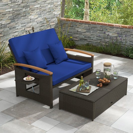  - Outdoor Wicker Daybed with Folding Panels and Storage Ottoman - Outdoor Style Company