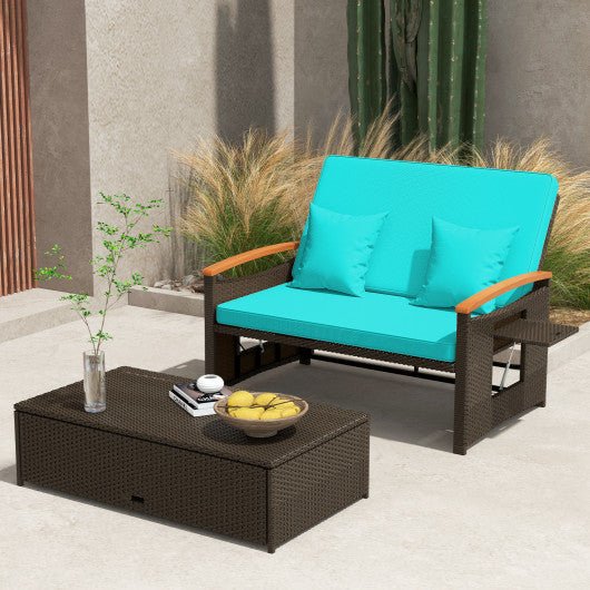  - Outdoor Wicker Daybed with Folding Panels and Storage Ottoman - Outdoor Style Company