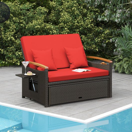  - Outdoor Wicker Daybed with Folding Panels and Storage Ottoman - Outdoor Style Company