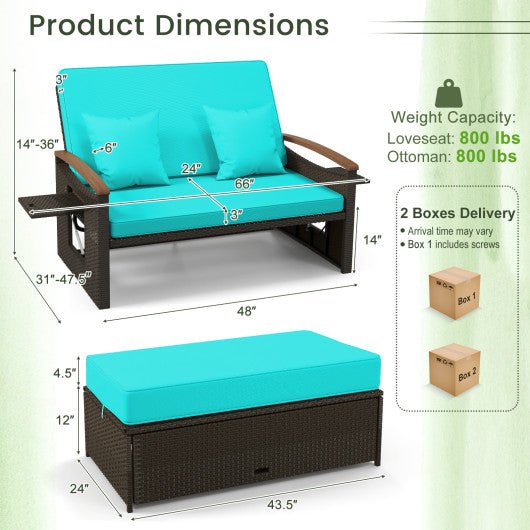  - Outdoor Wicker Daybed with Folding Panels and Storage Ottoman - Outdoor Style Company