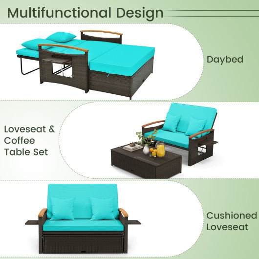  - Outdoor Wicker Daybed with Folding Panels and Storage Ottoman - Outdoor Style Company