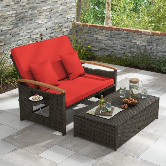  - Outdoor Wicker Daybed with Folding Panels and Storage Ottoman - Outdoor Style Company