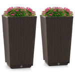  - Outdoor Wicker Flower Pot Set of 2 with Drainage Hole for Porch Balcony - Outdoor Style Company