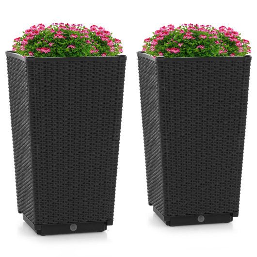  - Outdoor Wicker Flower Pot Set of 2 with Drainage Hole for Porch Balcony - Outdoor Style Company