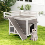  - Outdoor Wooden Feral Cat House with Balcony and Slide - Outdoor Style Company