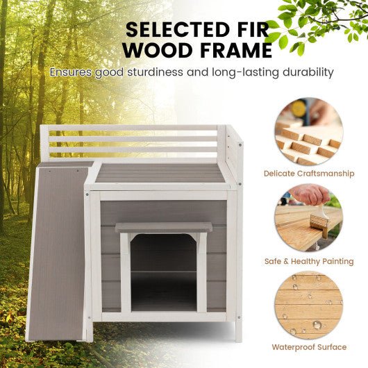  - Outdoor Wooden Feral Cat House with Balcony and Slide - Outdoor Style Company