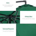 '-Outsunny 10' Cantilever Hanging Tilt Offset Patio Umbrella with UV & Water Fighting Material and a Sturdy Stand, Green - Outdoor Style Company