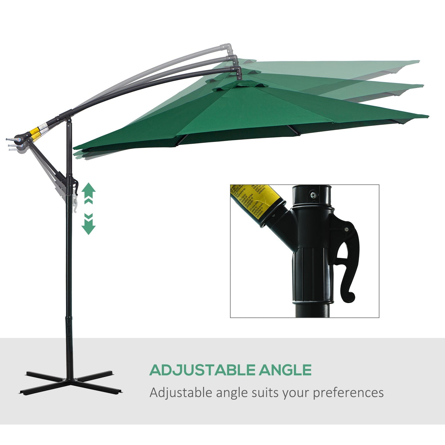 '-Outsunny 10' Cantilever Hanging Tilt Offset Patio Umbrella with UV & Water Fighting Material and a Sturdy Stand, Green - Outdoor Style Company