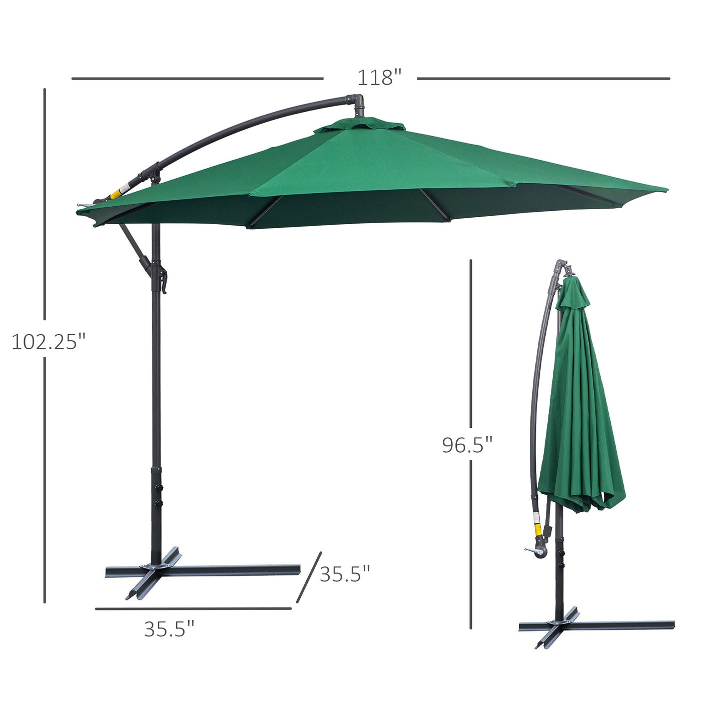 '-Outsunny 10' Cantilever Hanging Tilt Offset Patio Umbrella with UV & Water Fighting Material and a Sturdy Stand, Green - Outdoor Style Company