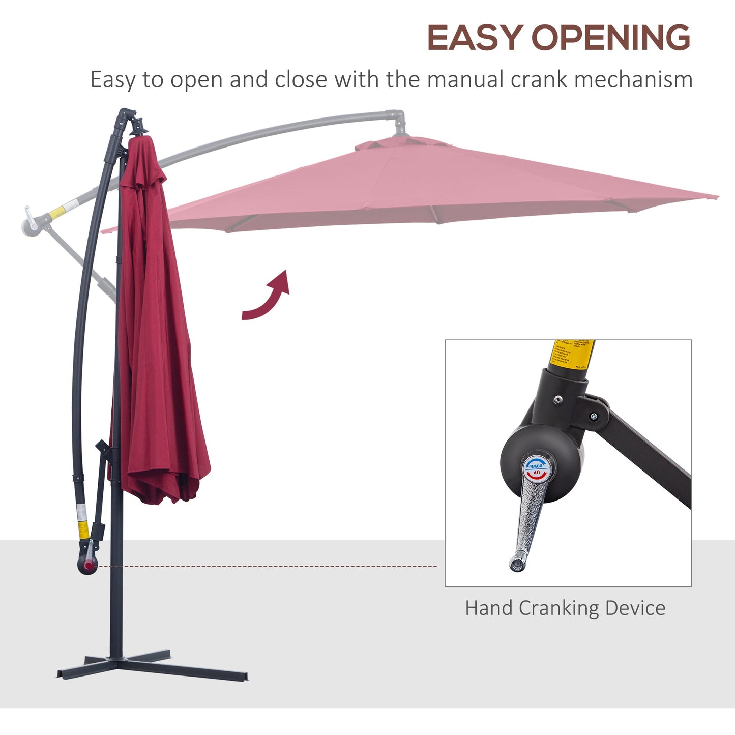 '-Outsunny 10' Cantilever Hanging Tilt Offset Patio Umbrella with UV & Water Fighting Material and a Sturdy Stand, Red - Outdoor Style Company