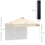 '-Outsunny 10' Pop Up Canopy Party Tent with 1 Sidewall, Rolling Carry Bag on Wheels, Adjustable Height, Folding Outdoor Shelter, Beige - Outdoor Style Company