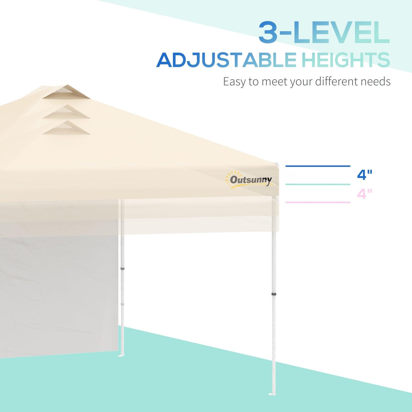 '-Outsunny 10' Pop Up Canopy Party Tent with 1 Sidewall, Rolling Carry Bag on Wheels, Adjustable Height, Folding Outdoor Shelter, Beige - Outdoor Style Company