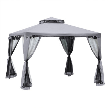 -Outsunny 10' x 10' Gazebo Outdoor Canopy with Soft Top, Double Roof and Netting Walls, Steel Frame for Garden, Lawn, Backyard and Deck, Gray - Outdoor Style Company