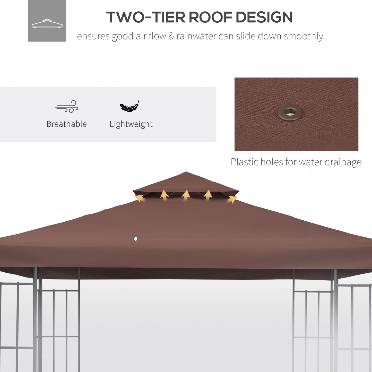 '-Outsunny 10' x 10' Gazebo Replacement Canopy 2 Tier Top UV Cover Pavilion Garden Patio Outdoor Coffee (TOP ONLY) - Outdoor Style Company