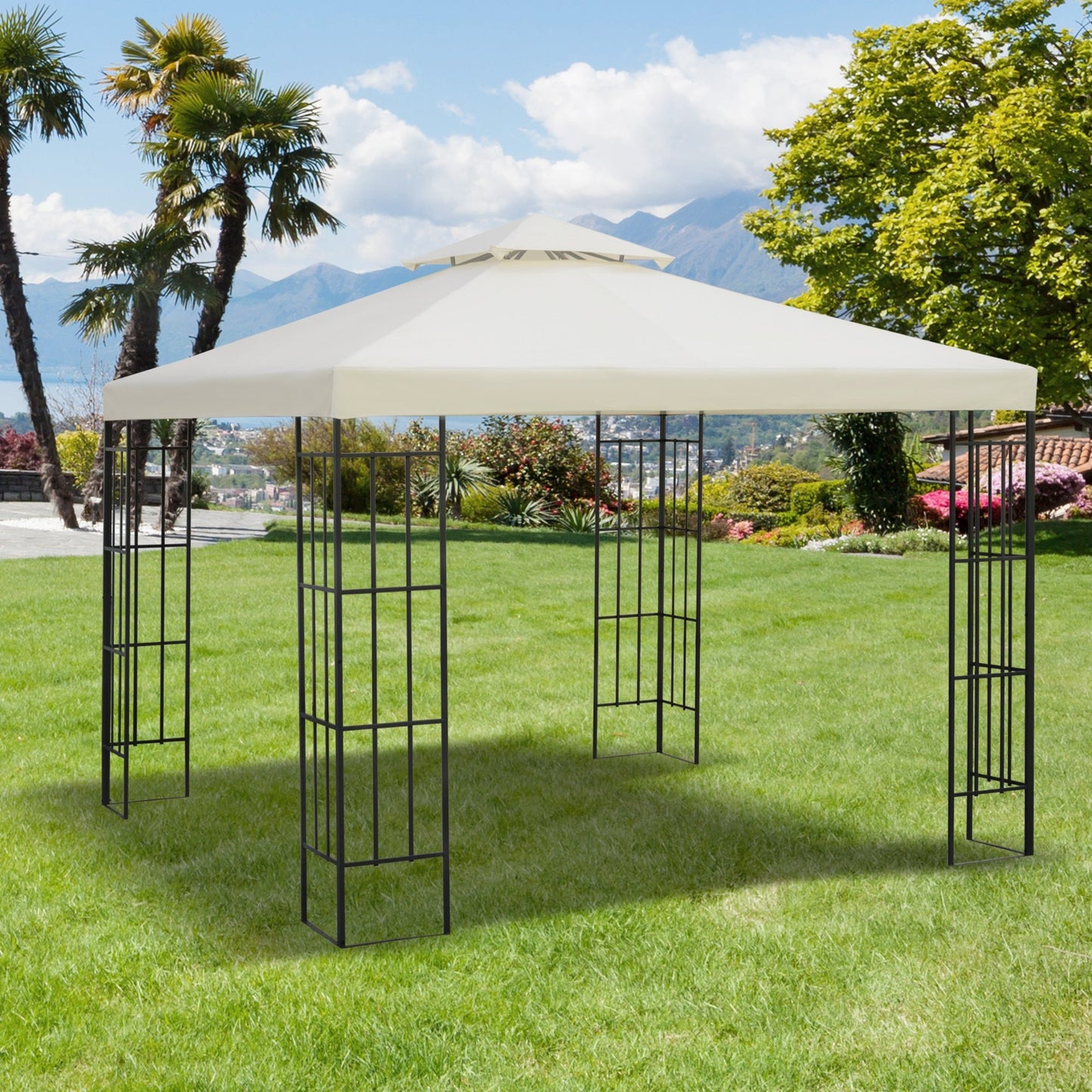 '-Outsunny 10' x 10' Gazebo Replacement Canopy 2 Tier Top UV Cover Pavilion Garden Patio Outdoor Cream White (TOP ONLY) - Outdoor Style Company