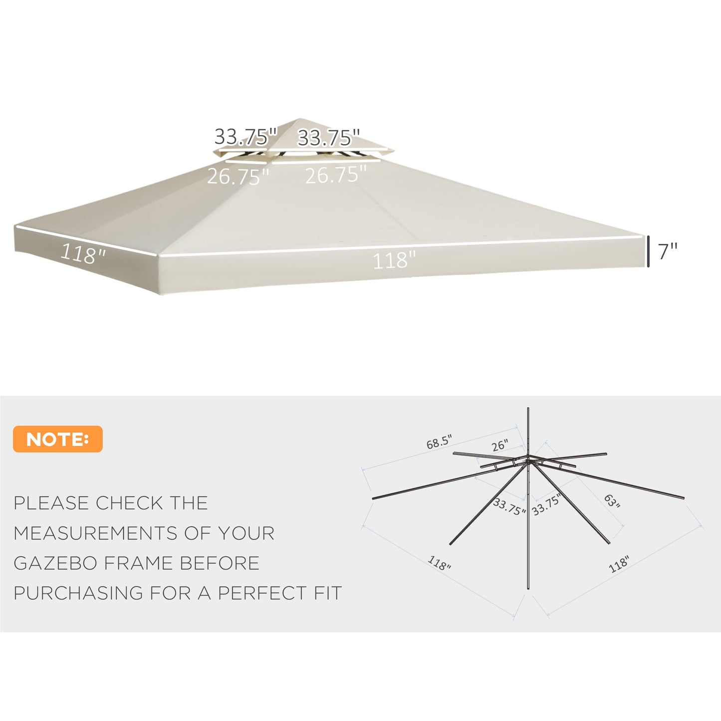 '-Outsunny 10' x 10' Gazebo Replacement Canopy 2 Tier Top UV Cover Pavilion Garden Patio Outdoor Cream White (TOP ONLY) - Outdoor Style Company