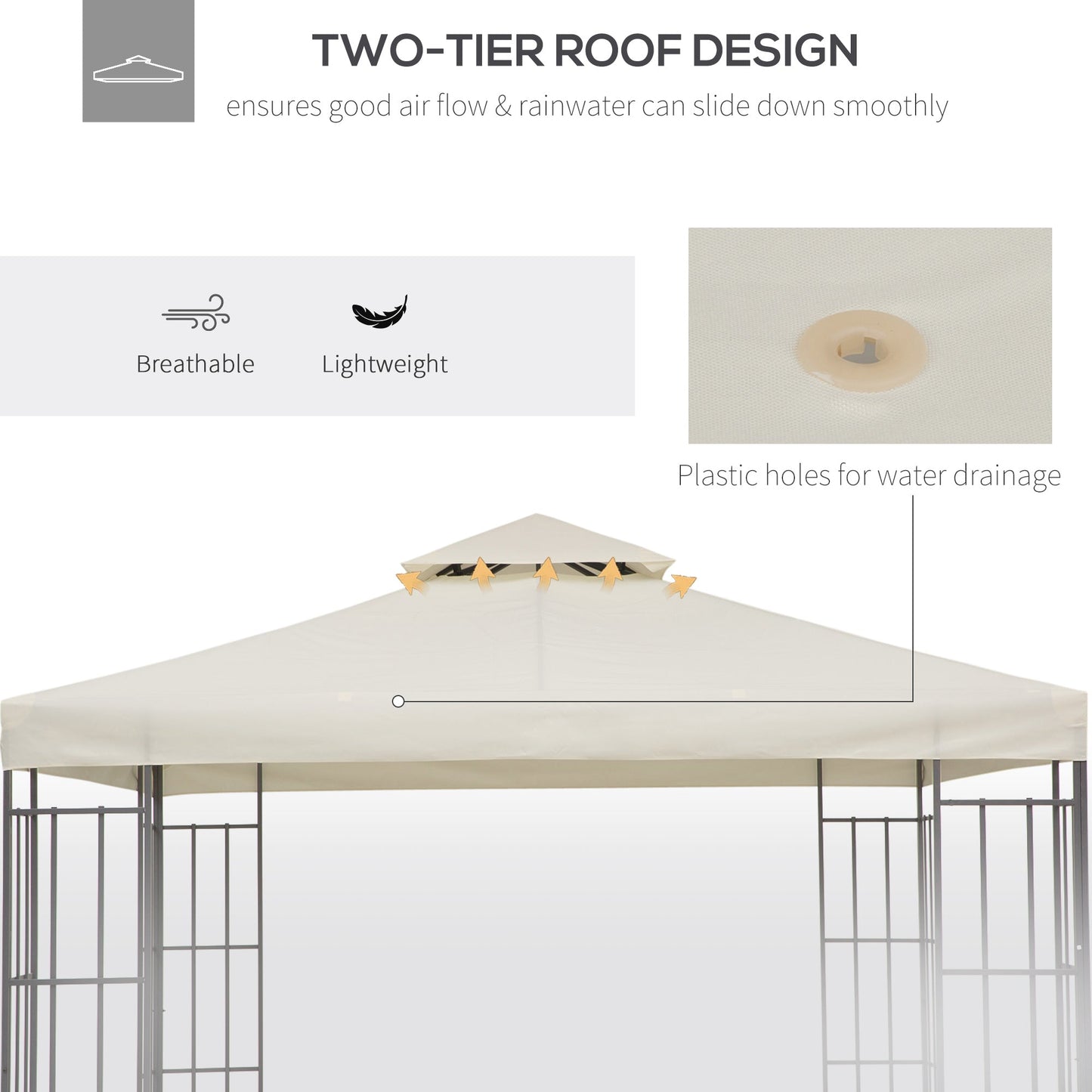 '-Outsunny 10' x 10' Gazebo Replacement Canopy 2 Tier Top UV Cover Pavilion Garden Patio Outdoor Cream White (TOP ONLY) - Outdoor Style Company