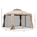 '-Outsunny 10' x 10' Gazebo with Netting and Curtains, Outdoor Canopy Shelter with Double Vented Roof, for Garden, Lawn, Backyard and Deck, Khaki - Outdoor Style Company