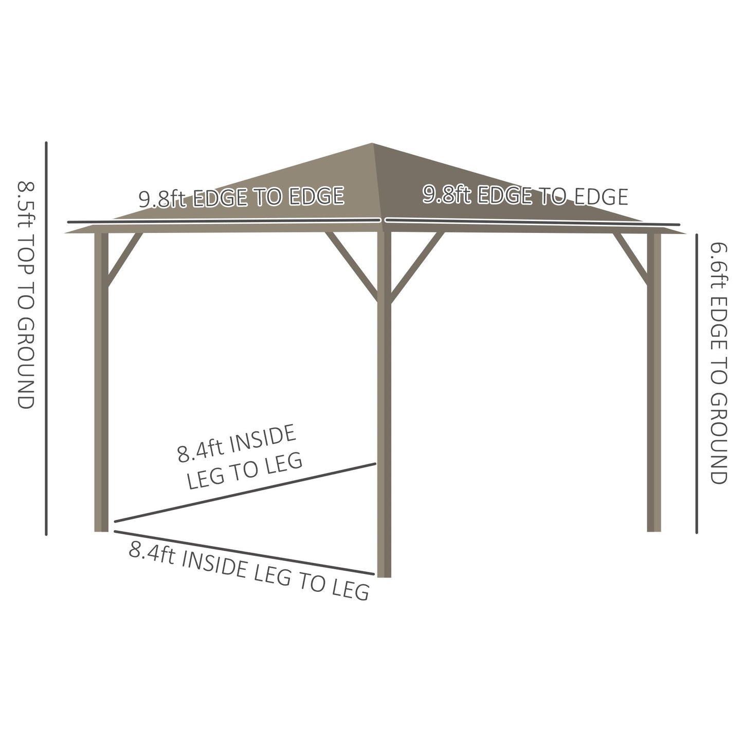 '-Outsunny 10' x 10' Hardtop Gazebo Canopy, Permanent Pavilion with Hook, Curtains, Aluminum Frame for Patio, Garden, Dark Brown - Outdoor Style Company