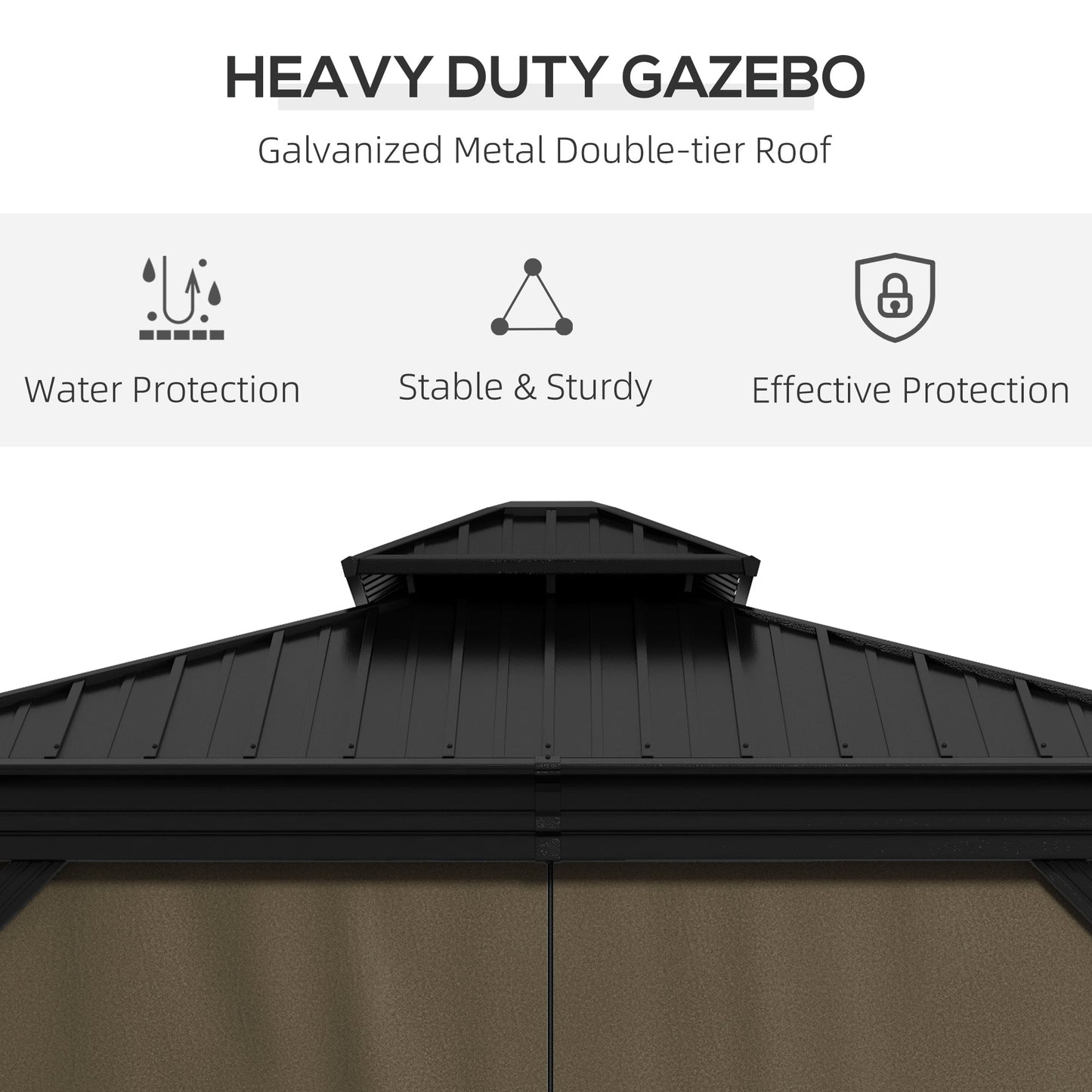 '-Outsunny 10' x 10' Hardtop Gazebo, Pavilion Gazebo with Curtains, Nettings, Aluminum Frame, Hooks, for Garden, Patio, Dark Brown - Outdoor Style Company