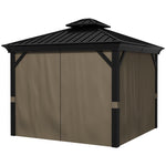 '-Outsunny 10' x 10' Hardtop Gazebo, Pavilion Gazebo with Curtains, Nettings, Aluminum Frame, Hooks, for Garden, Patio, Dark Brown - Outdoor Style Company