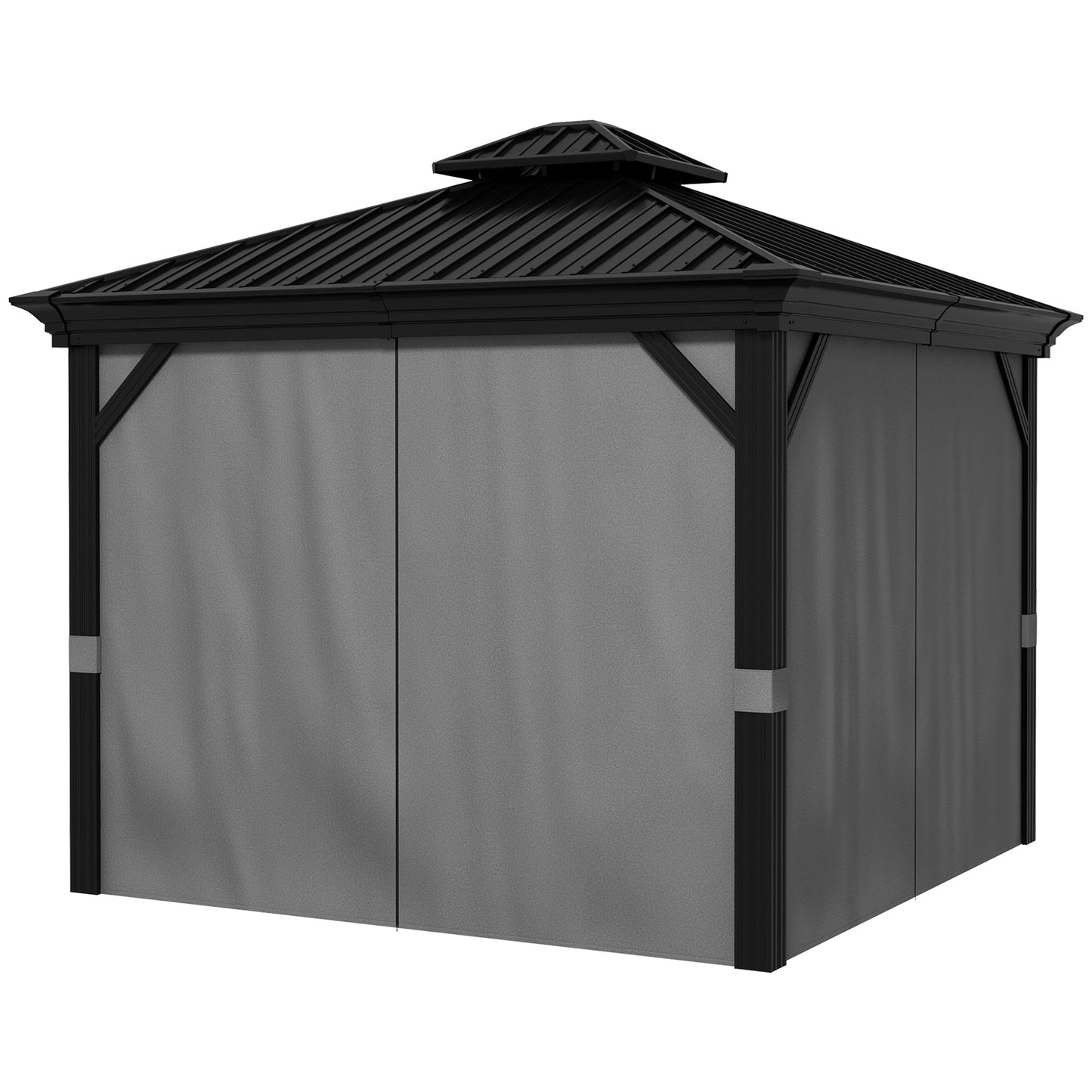 '-Outsunny 10' x 10' Hardtop Gazebo, Pavilion Gazebo with Curtains, Nettings, Aluminum Frame, Hooks, for Garden, Patio, Light Gray - Outdoor Style Company