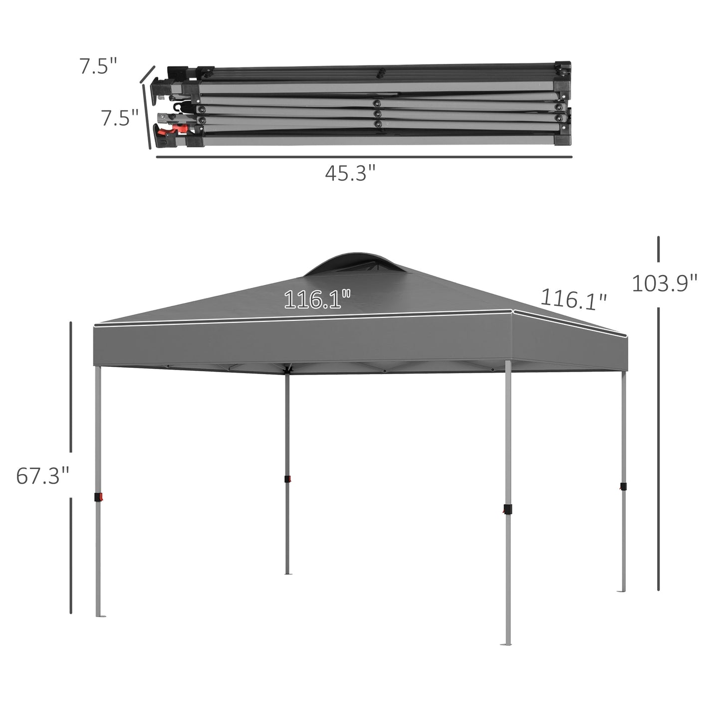 '-Outsunny 10' x 10' Outdoor Gazebo Pop Up Canopy Party Tent with Carrying Bag, Dark Gray - Outdoor Style Company