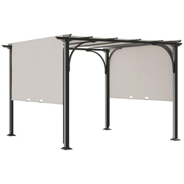 '-Outsunny 10' x 10' Outdoor Pergola Patio Gazebo Retractable Canopy Sun Shelter with Steel Frame, White - Outdoor Style Company