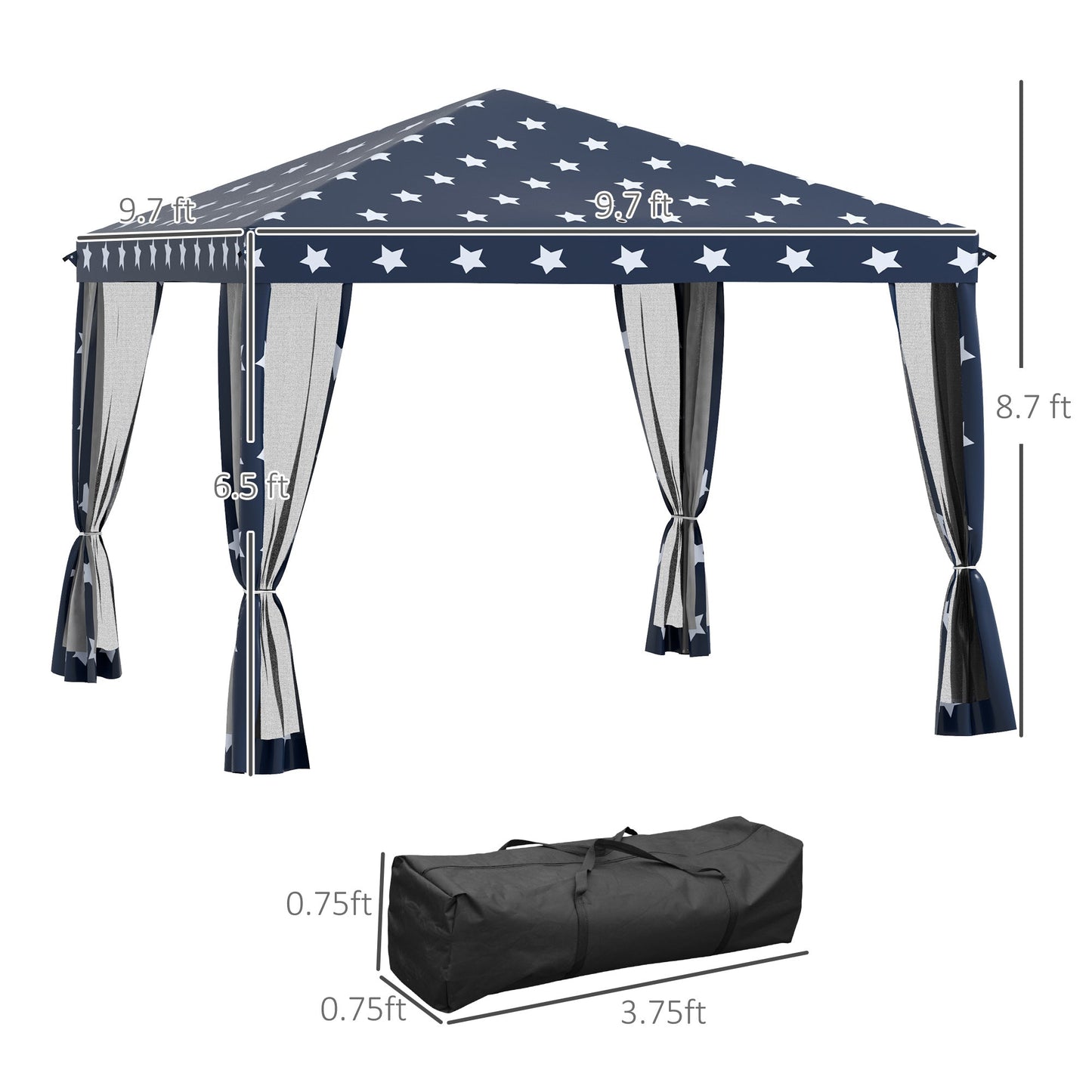 '-Outsunny 10' x 10' Outdoor Pop-Up Canopy with Sidewalls, Mesh Walls, Instant Setup for Party, Events, Patio, Lawn, American Flag - Outdoor Style Company