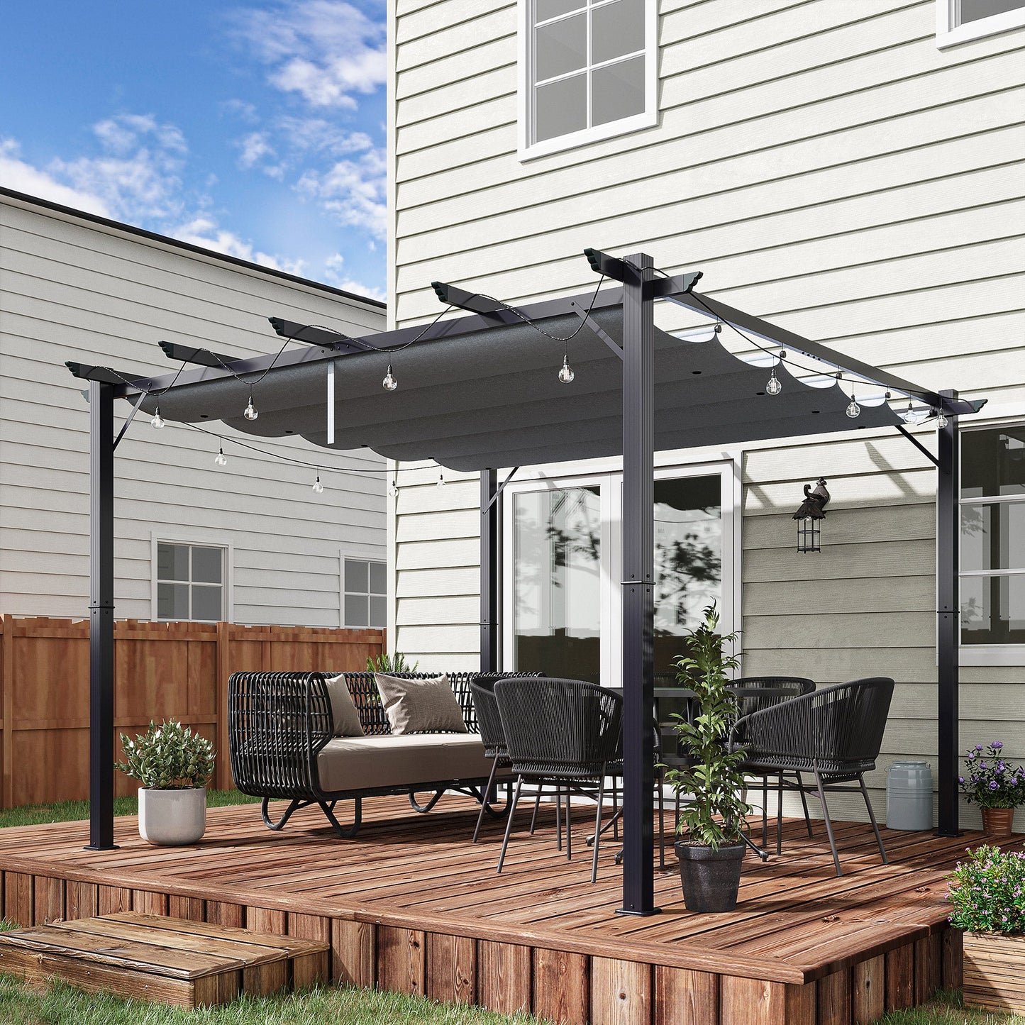 '-Outsunny 10' x 10' Outdoor Retractable Pergola Canopy, Aluminum Patio Pergola, Backyard Shade Shelter for Garden Patio Gray - Outdoor Style Company