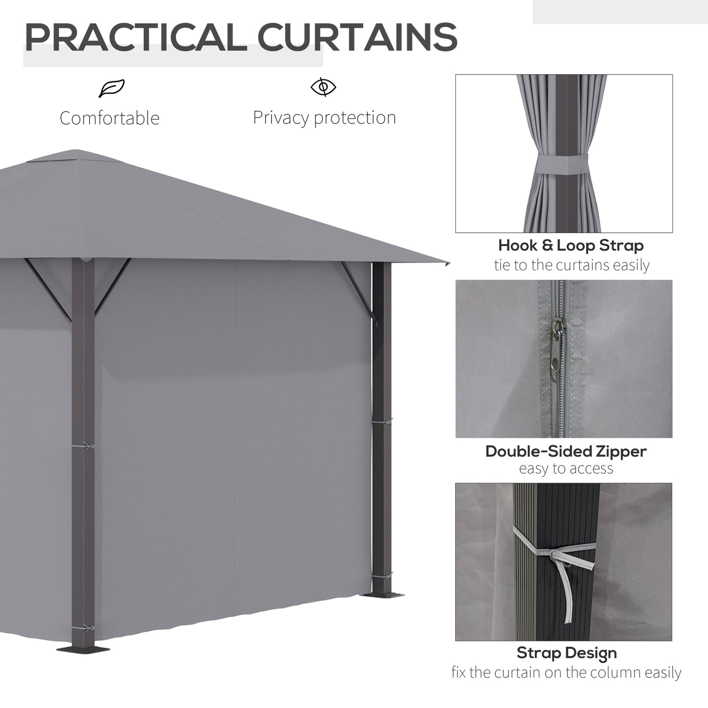 -Outsunny 10' x 10' Patio Gazebo Aluminum Frame Outdoor Canopy Shelter with Sidewalls, Vented Roof for Garden, Lawn, Backyard and Deck, Grey - Outdoor Style Company