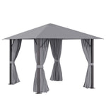 -Outsunny 10' x 10' Patio Gazebo Aluminum Frame Outdoor Canopy Shelter with Sidewalls, Vented Roof for Garden, Lawn, Backyard and Deck, Grey - Outdoor Style Company