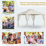 -Outsunny 10' x 10' Patio Gazebo Outdoor Canopy Shelter with 2-Tier Roof & Netting, Steel Frame for Garden, Lawn, Backyard & Deck, Cream White - Outdoor Style Company