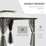 '-Outsunny 10' x 10' Patio Gazebo Outdoor Canopy Shelter with Aluminum Frame, Double Tier Roof, Netting and Curtains for Garden, Lawn, Cream White - Outdoor Style Company