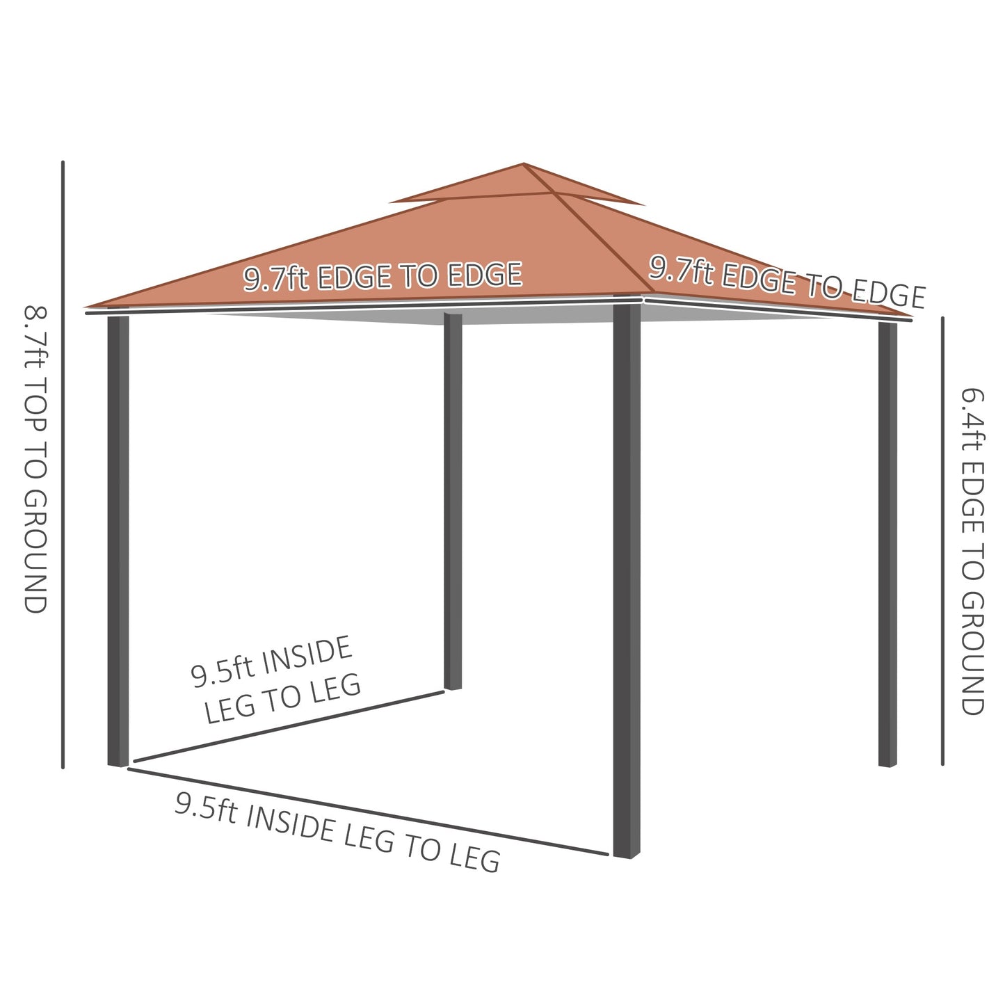 -Outsunny 10' x 10' Patio Gazebo Outdoor Canopy Shelter with Double Vented Roof, Netting and Curtains for Garden, Lawn, Backyard and Deck, Brown - Outdoor Style Company