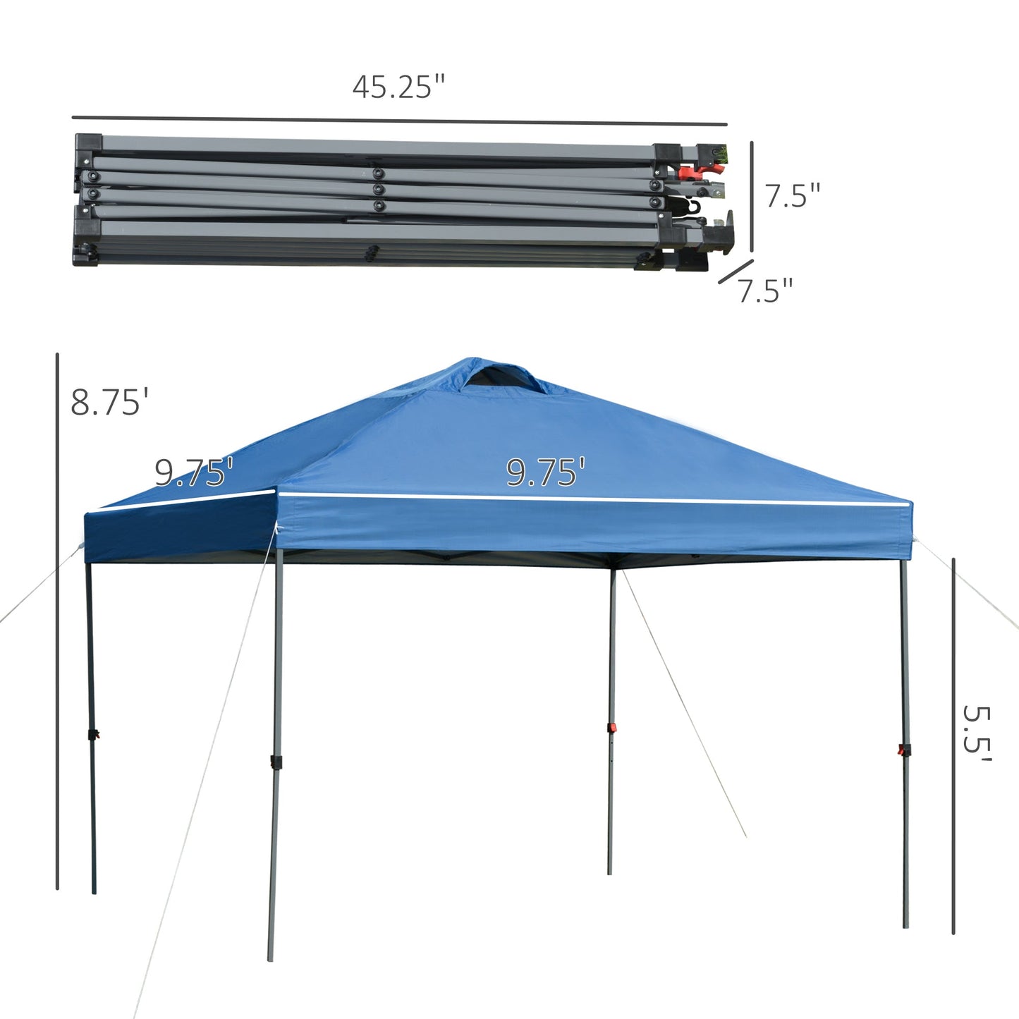 '-Outsunny 10' x 10' Pop Up Canopy Event Tent with 3-Level Adjustable Height, Top Vent Window Design and Easy Move Roller Bag, Blue - Outdoor Style Company