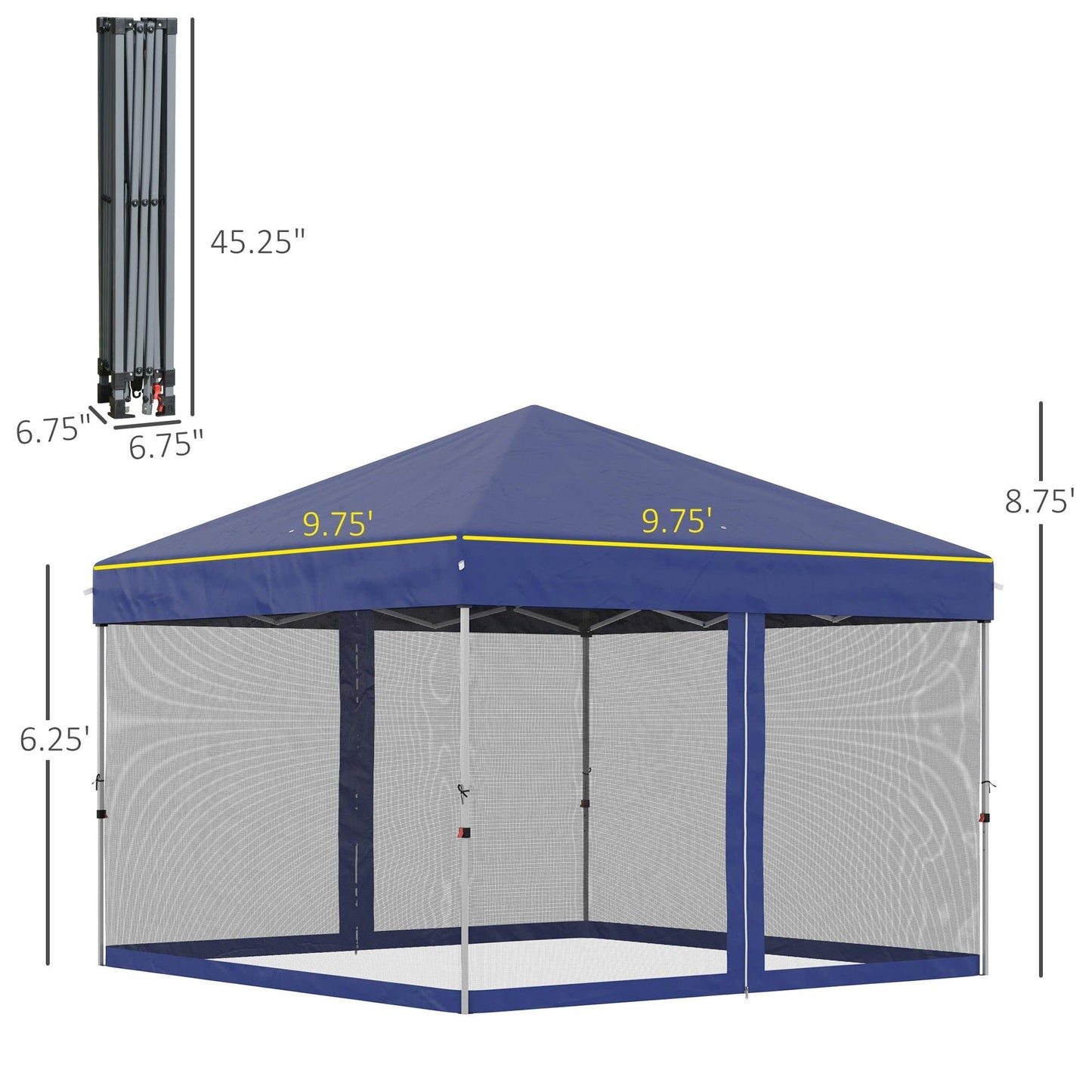 '-Outsunny 10' x 10' Pop Up Canopy Party Tent with 3-Level Adjustable Height, Easy Move Roller Bag, Blue - Outdoor Style Company