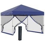 '-Outsunny 10' x 10' Pop Up Canopy Party Tent with 3-Level Adjustable Height, Easy Move Roller Bag, Blue - Outdoor Style Company