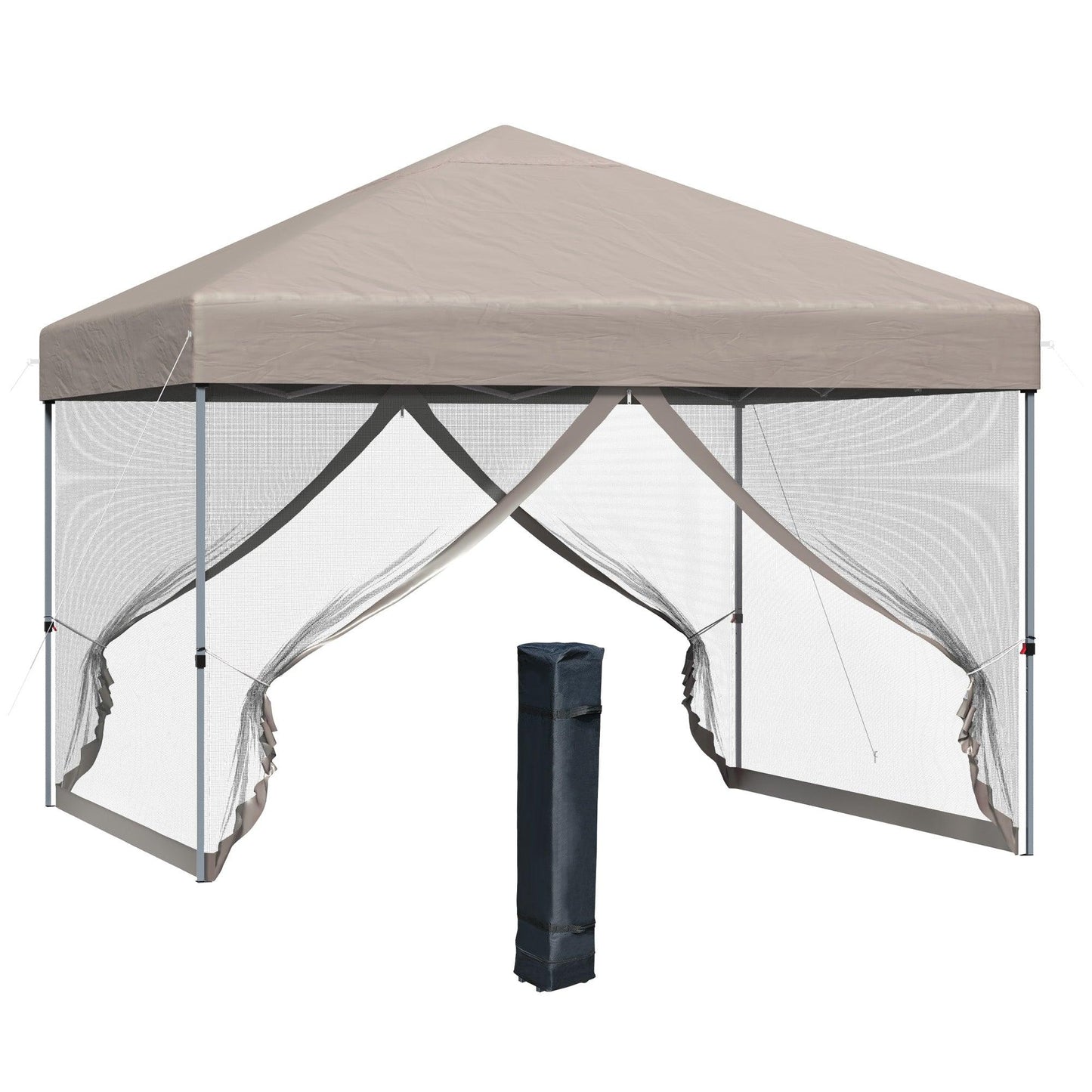 '-Outsunny 10' x 10' Pop Up Canopy Party Tent with 3-Level Adjustable Height, Easy Move Roller Bag, Khaki - Outdoor Style Company