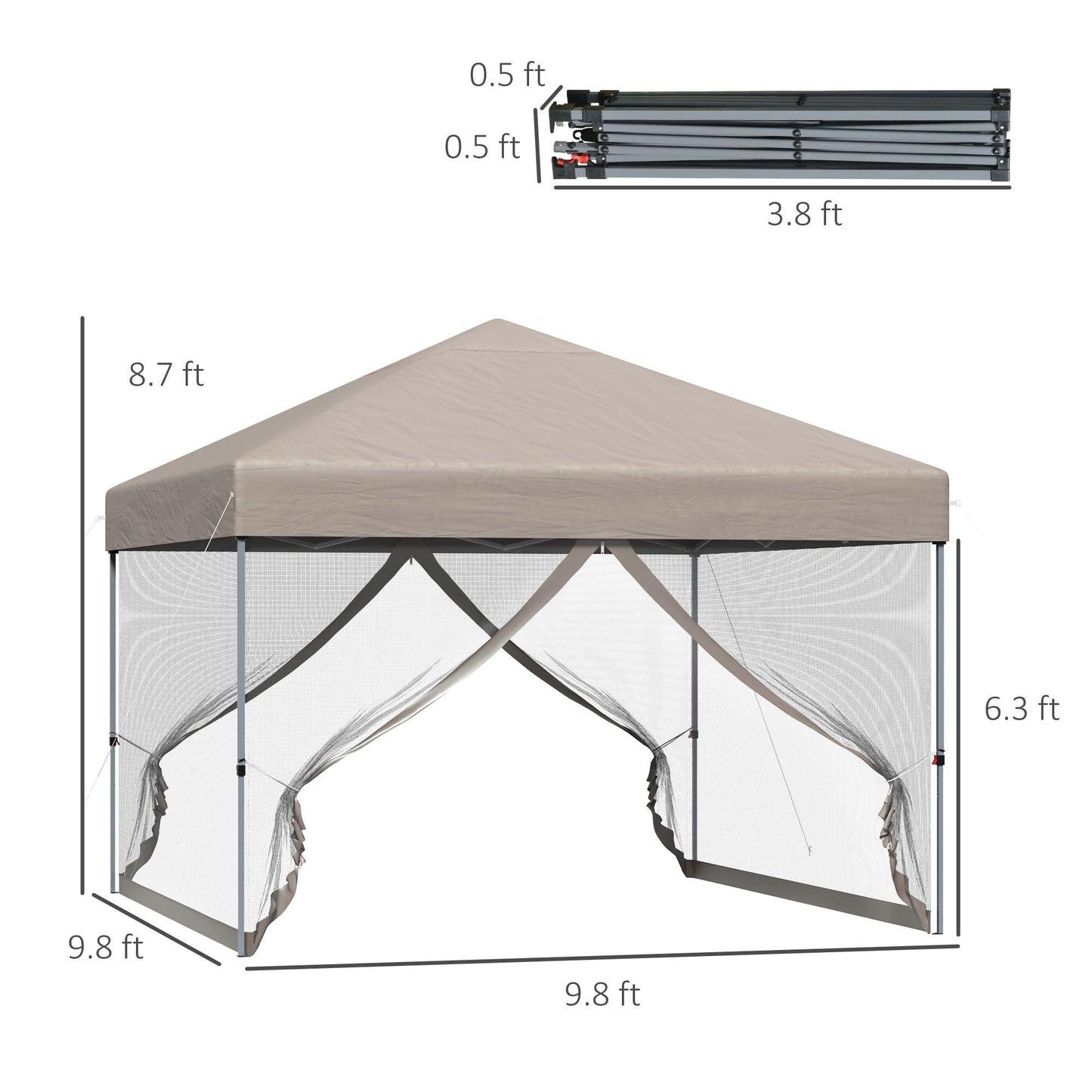 '-Outsunny 10' x 10' Pop Up Canopy Party Tent with 3-Level Adjustable Height, Easy Move Roller Bag, Khaki - Outdoor Style Company